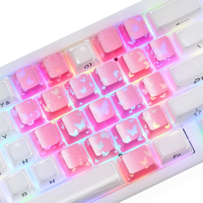 HITIME XVX Butterfly Shine Through Keycaps, Love Theme Cute Custom Keycaps, Blank OEM Profile IMD Translucent Keycap, Anime Style, for MX Switches Mechanical Keyboard, Pink（Only 21 Keys - Image 1
